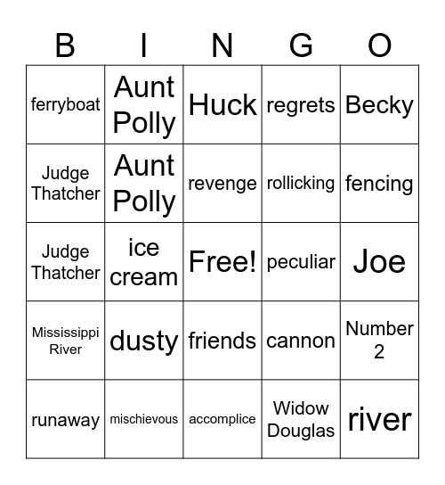 Tom Sawyer Bingo Card