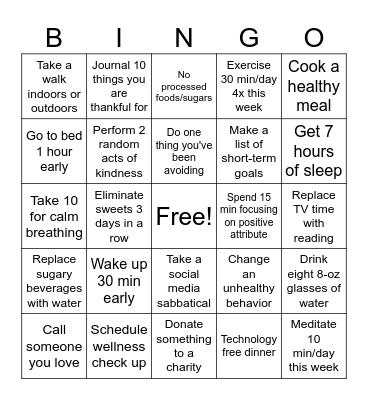 Wellness BINGO Card