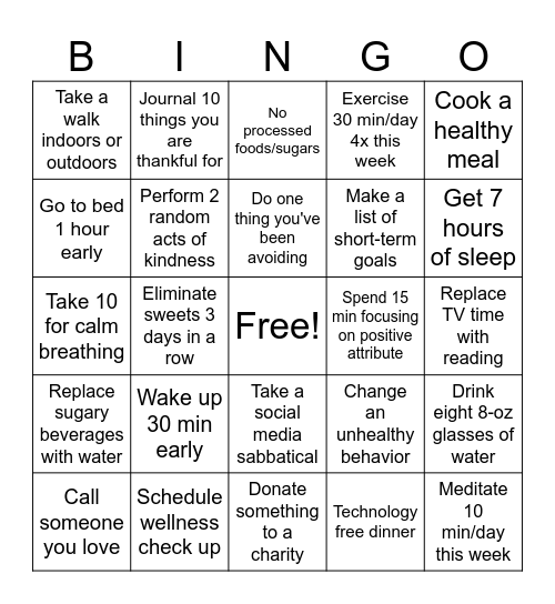 Wellness BINGO Card