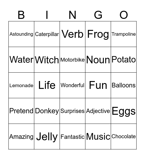Word Bingo Card