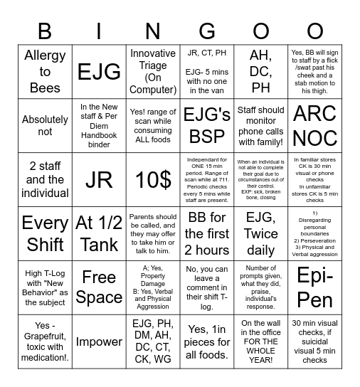 114 Hoffman Bingo Card