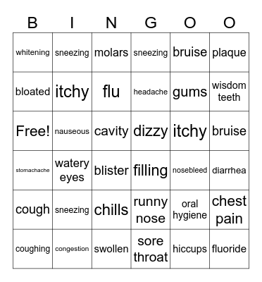 Going to the Doctors/Dentist Bingo Card