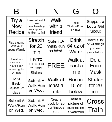 Sole Sisters February Bingo Card