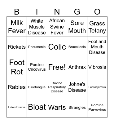 Animal Diseases Bingo Card