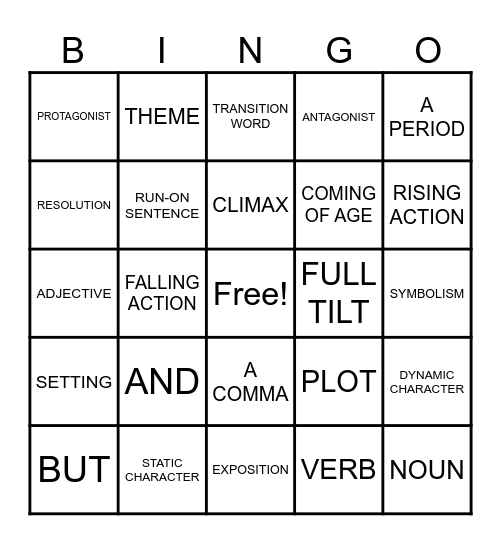 GRAMMAR BINGO Card