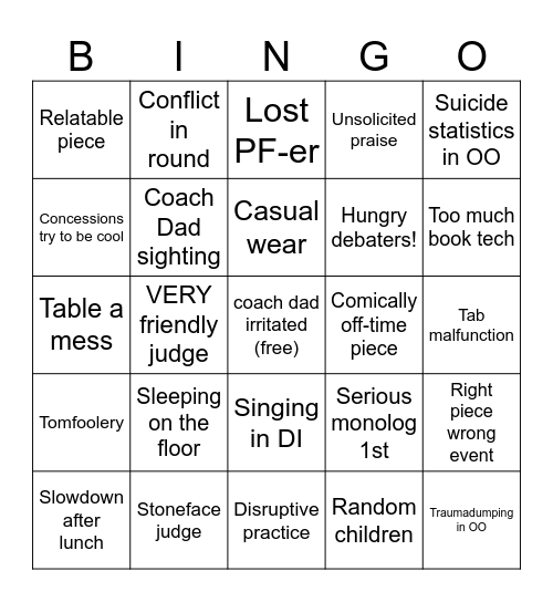 SPEECH BINGO Card