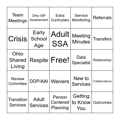 SSA BINGO Card