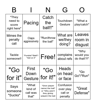 Super Bowl Bingo Card