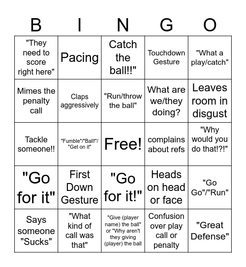 Super Bowl Bingo Card