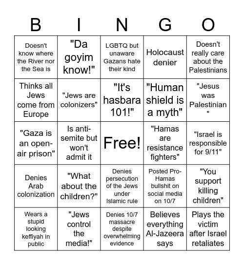 Pro-Palestine Bingo Card