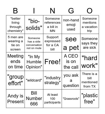 AAI State Advocacy Committee Call Bingo Card