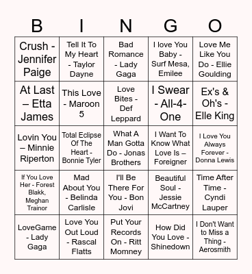 VALENTINE'S DAY SINGO Bingo Card