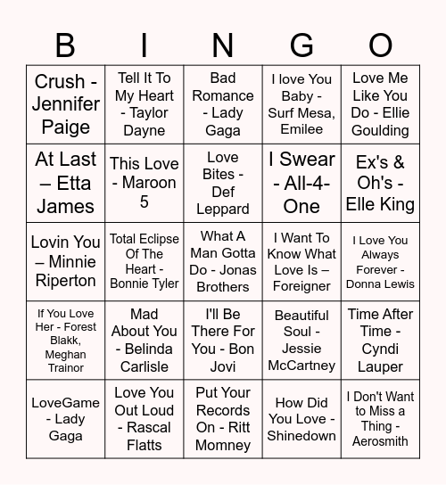 VALENTINE'S DAY SINGO Bingo Card