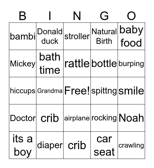 Baby Bingo Card