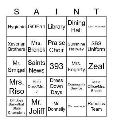 Student First and Last Name:______________ Bingo Card