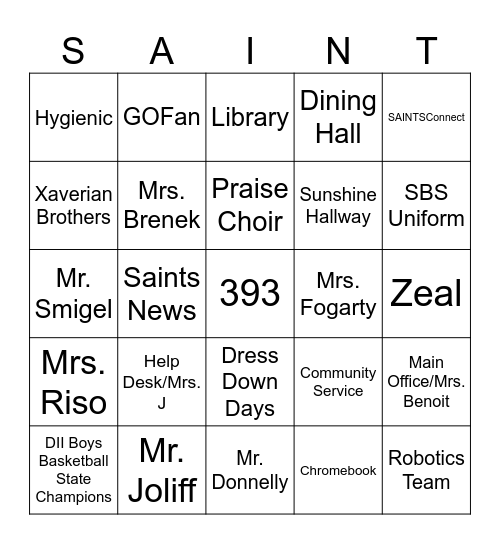 Student First and Last Name:______________ Bingo Card