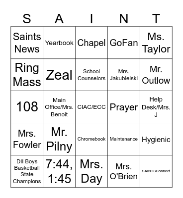 Student First and Last Name:______________ Bingo Card