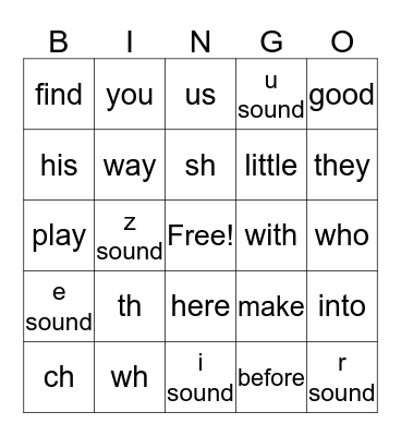 sight words & digraphs  Bingo Card