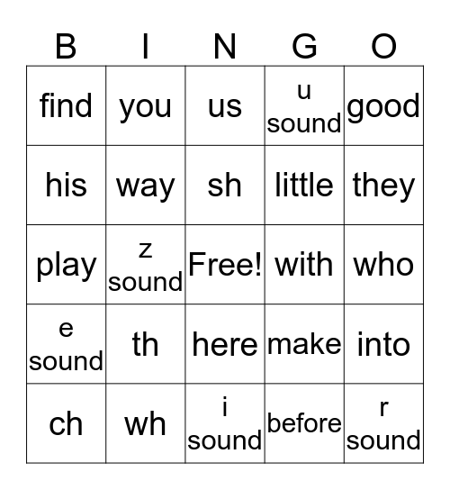 sight words & digraphs  Bingo Card