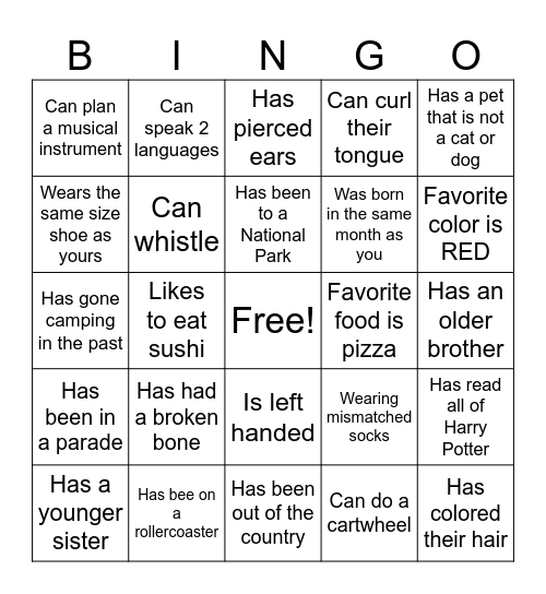 Get to Know Someone Bingo Card