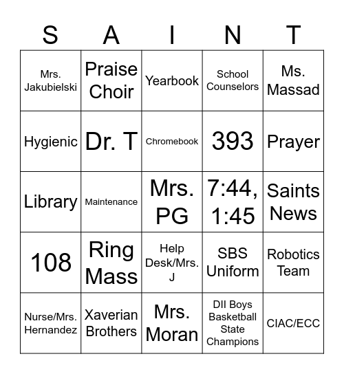 Student First and Last Name:______________ Bingo Card