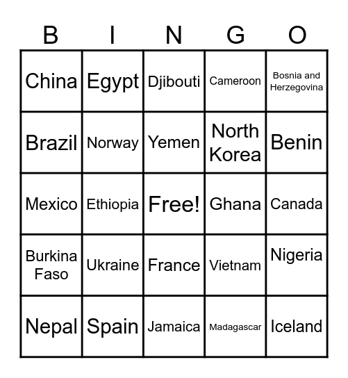 Longitude and Latitude Bingo Card