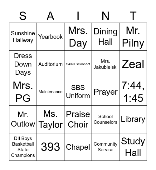 Student First and Last Name:______________ Bingo Card