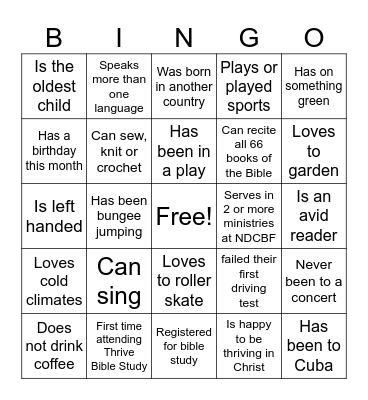 Thrive Bible Study Bingo Card