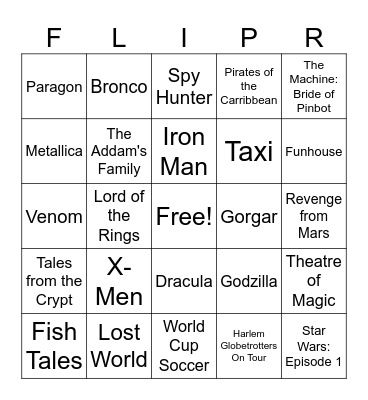 Pinball Bingo Card