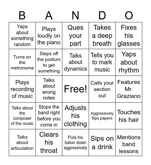 Band Bingo Card