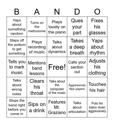 Band Bingo Card