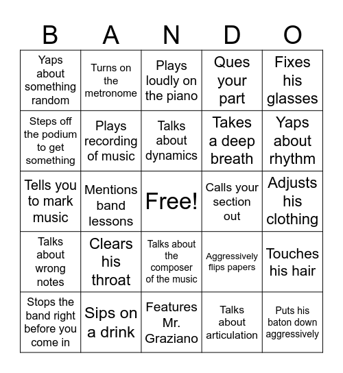 Band Bingo Card