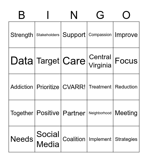 CVARR Strategic Planning Bingo Card