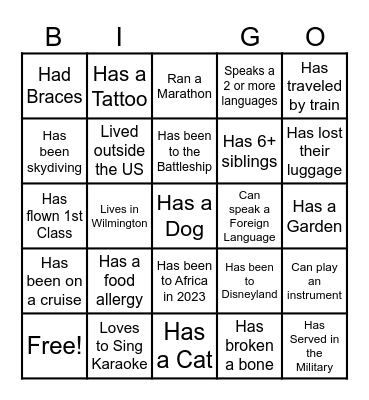 Ice Breaker Bingo Card