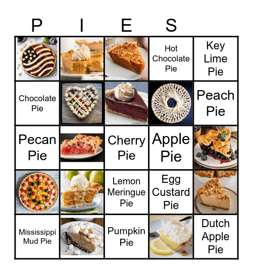 Happy National Pie Day Bingo Card