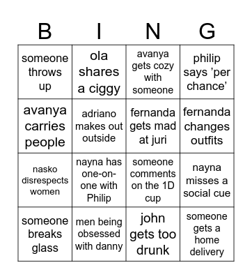 next house party Bingo Card