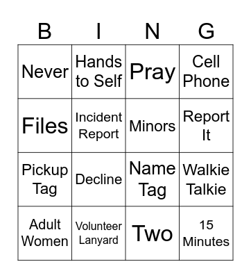 Kids Church Guidelines Bingo Card