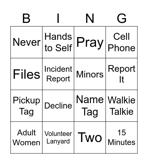 Kids Church Guidelines Bingo Card