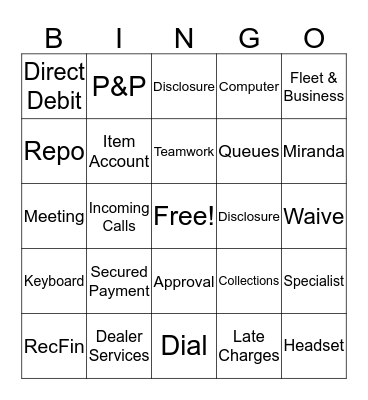 Collections Bingo Card