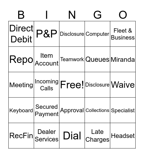 Collections Bingo Card