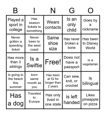 Find Someone Who.... Bingo Card