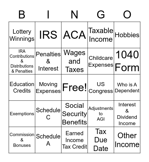 Tax Chat Bingo Card