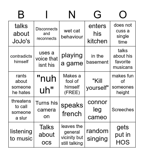 Connor Bingo Card