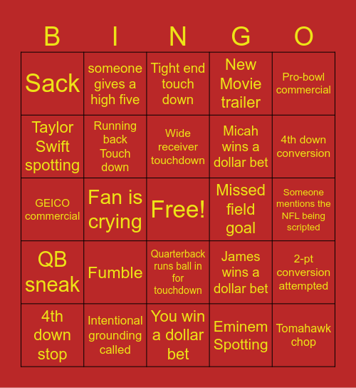 NFC/AFC Championship bingo Card
