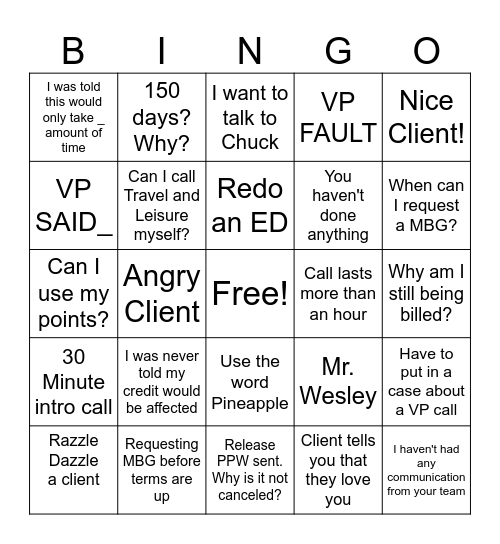 RM Team Bingo Card