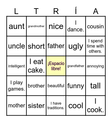 SP1 U5: Lotería de vocabulario Bingo Card