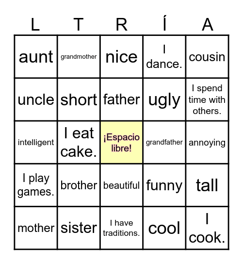 SP1 U5: Lotería de vocabulario Bingo Card