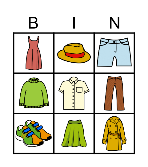 CLOTHES Bingo Card