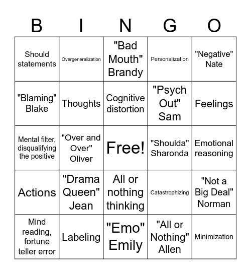 What are you thinking? Bingo Card