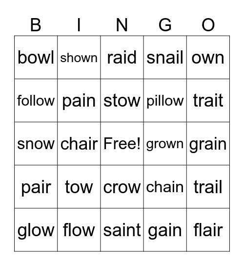 Level 27: ow (low), ai Bingo Card